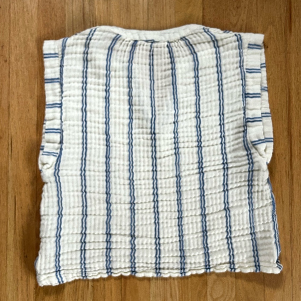 FAHERTY dream cotton gauze dylan top back bay stripe blue white coastal size M - Picture 10 of 10